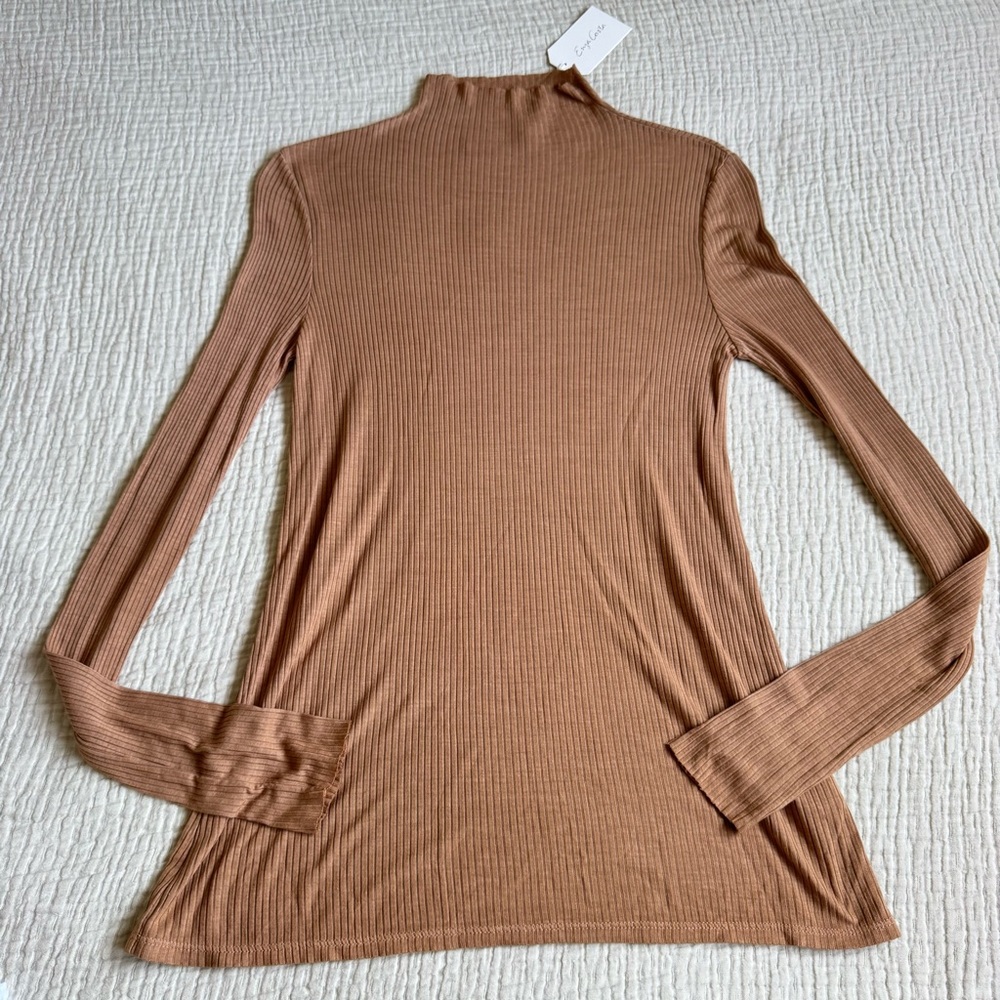 Enza Costa Tan Ribbed Long Sleeve Top